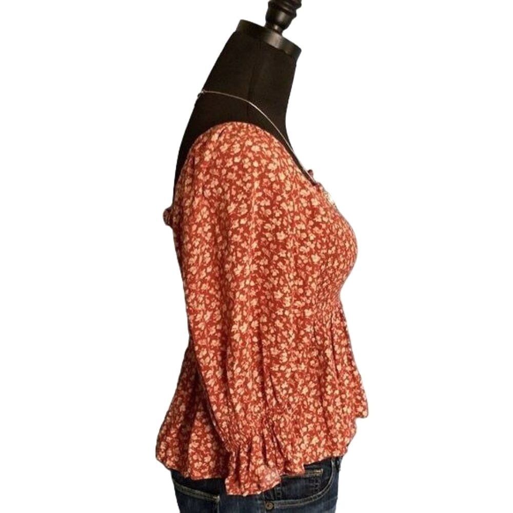 American Eagle Smocked Square Neck Peplum Blouse Size XS - Picture 3 of 12